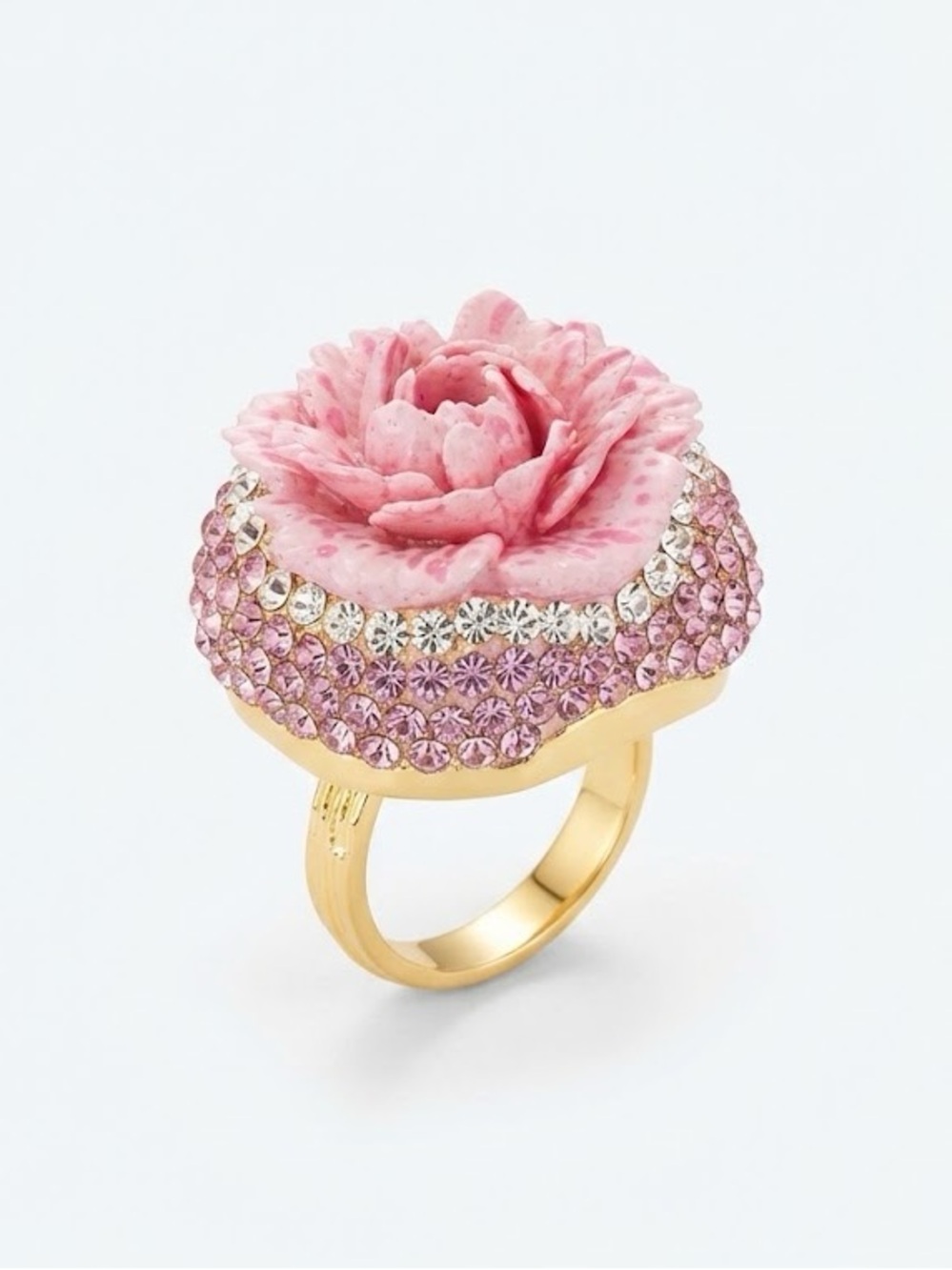 Pink Crystal Blossom Statement Ring